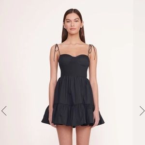 Staud Black Mini Landry Tiered Smocked Dress